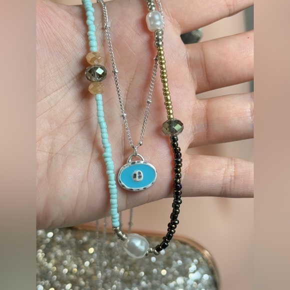 NEW | 18K Gold Plated Necklace with Blue and Silver Tones - Picture 5 of 6